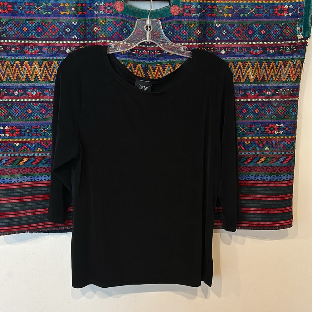 Jostar Women's Basic T Shirts - 3/4 Sleeve Scoop Neck Soft Wrinkle Free -Black